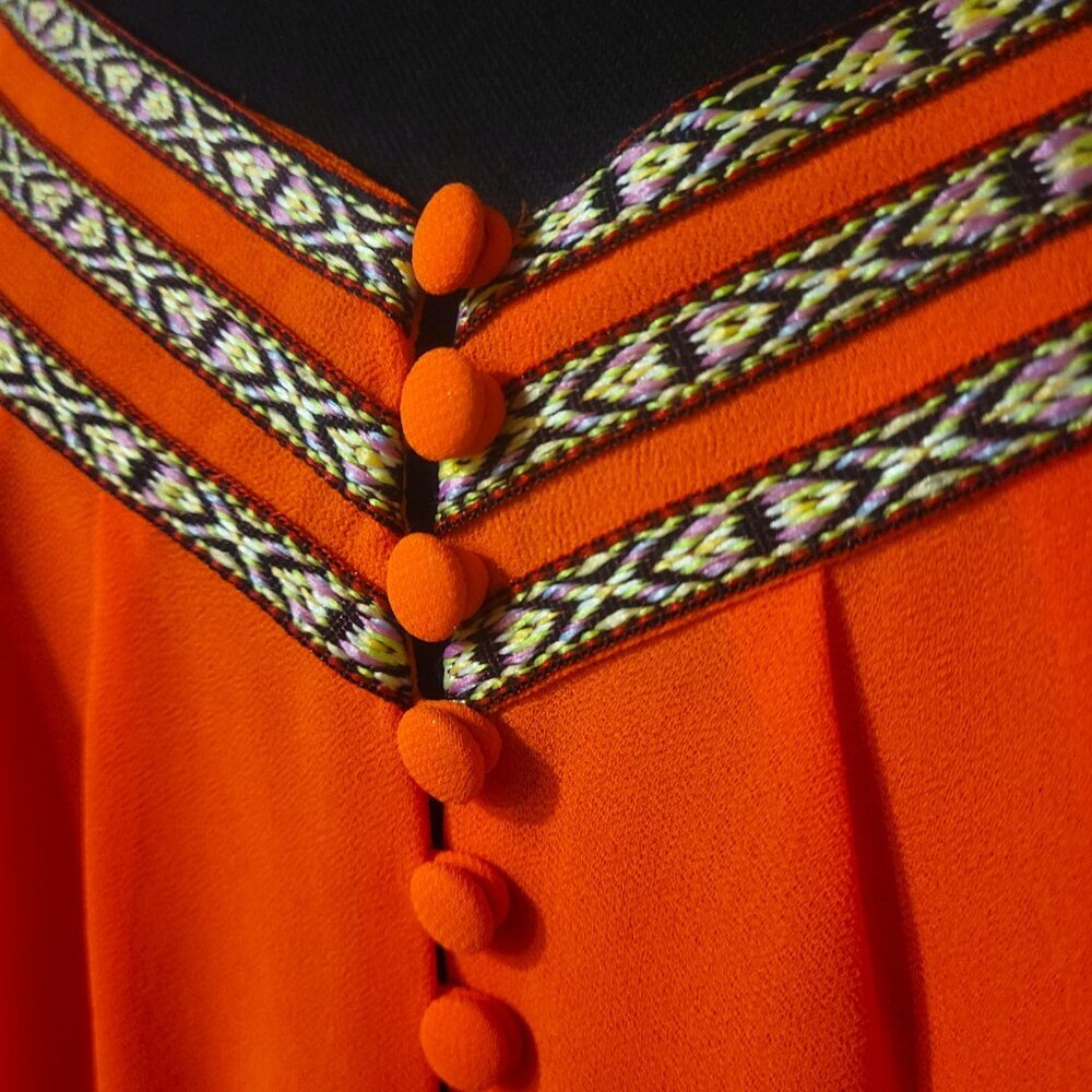 Naked Zebra Orange Strappy Flowy Tank Blouse - Embroidered Accent - Size S - Picture 3 of 9